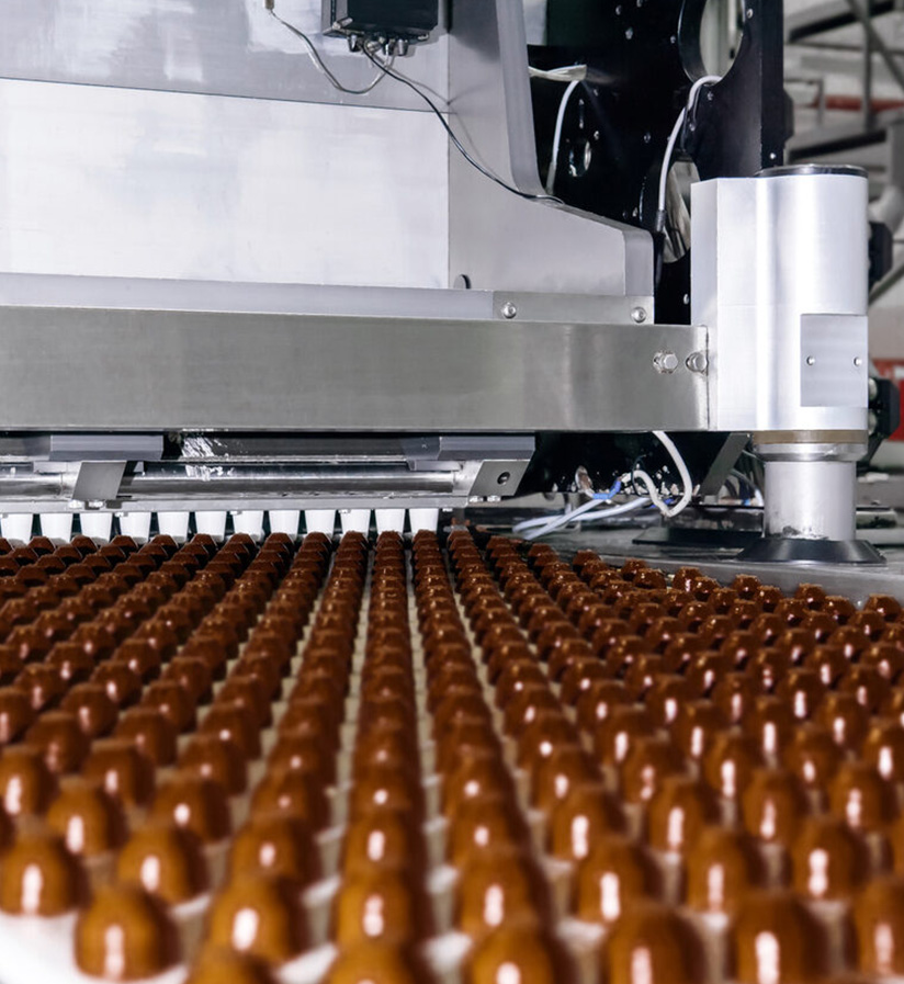 A confectionary factory making chocolate sweets.