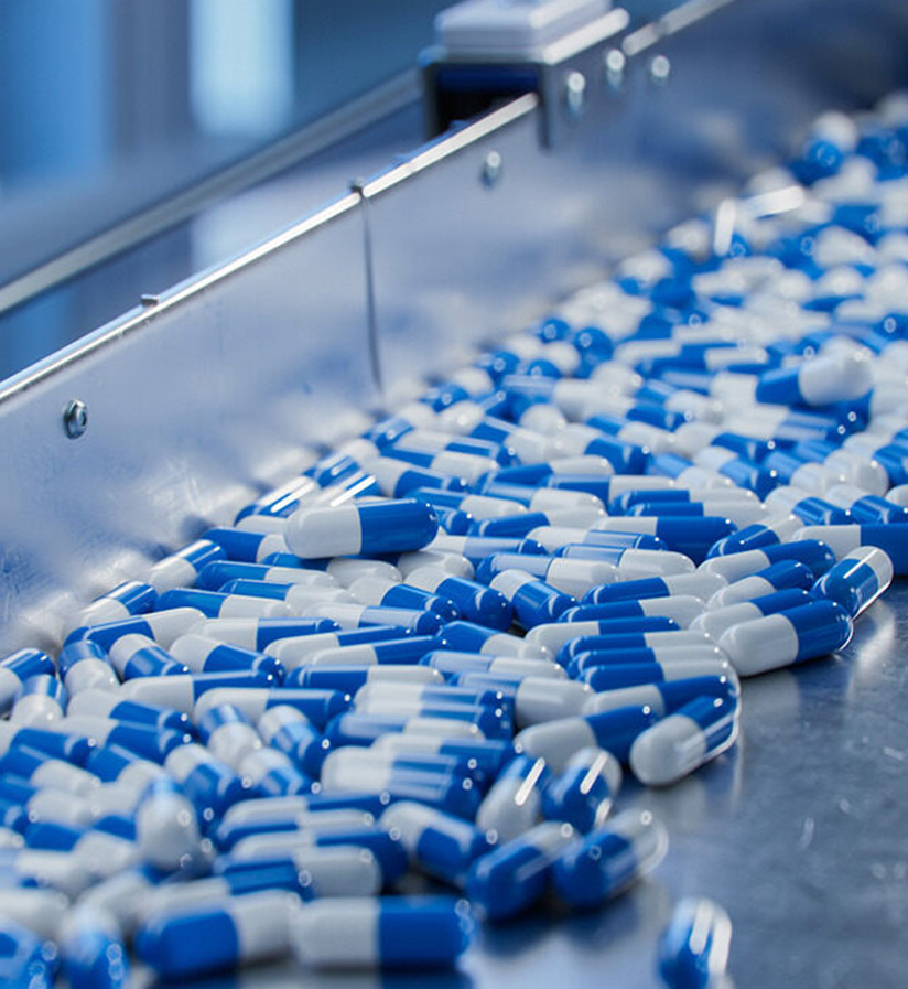 A pharmaceutical manufacturer created red and white capped pills.