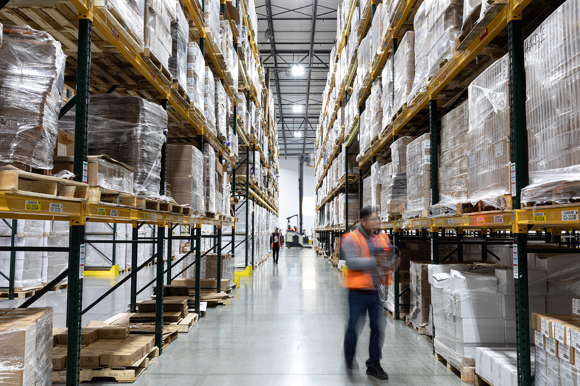 A warehouse worker checking inventory in one of Roadtex's temperature controlled warehouses. 